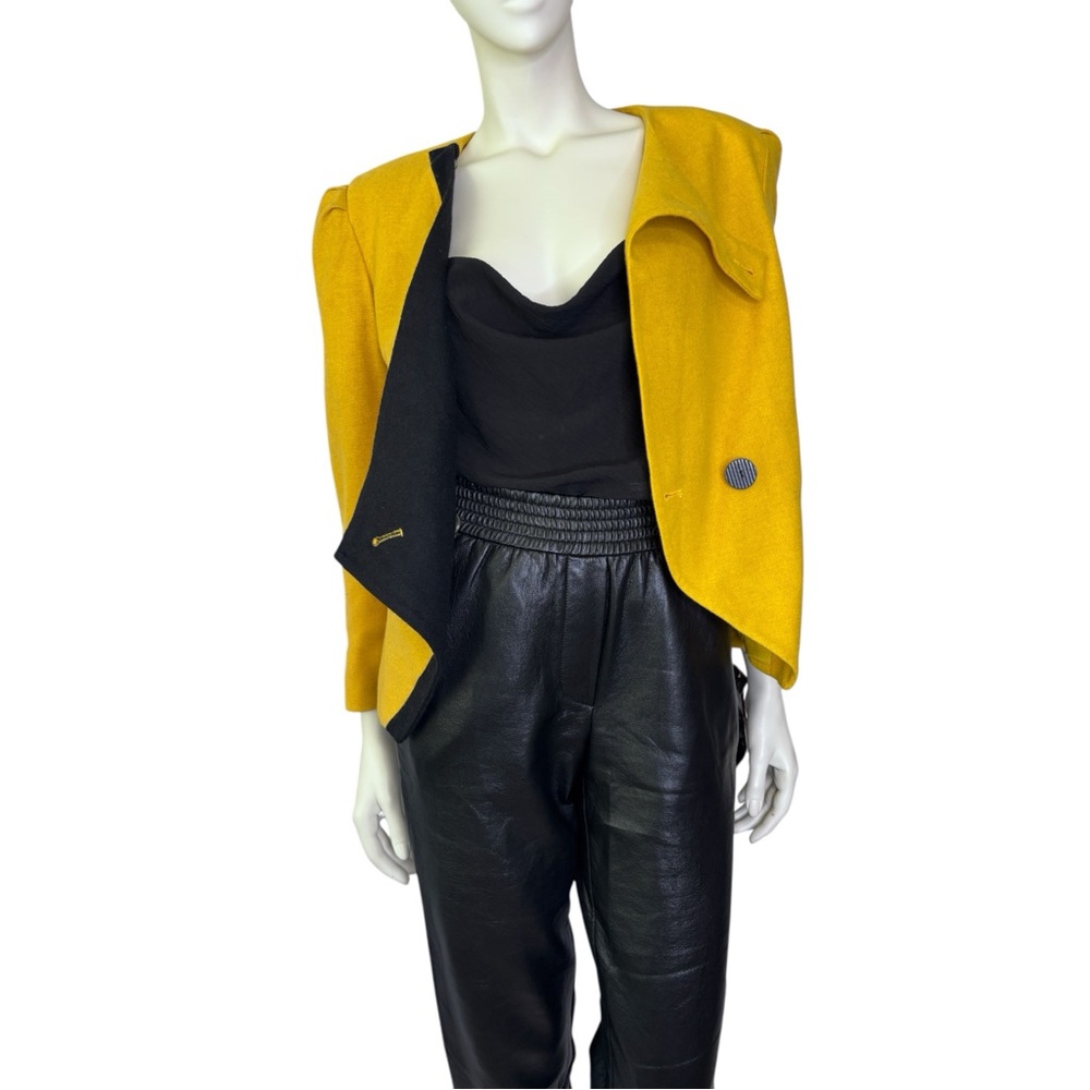 Vintage 80s Abstract Color-block Yellow and Black Statement Wool Jacket 10P